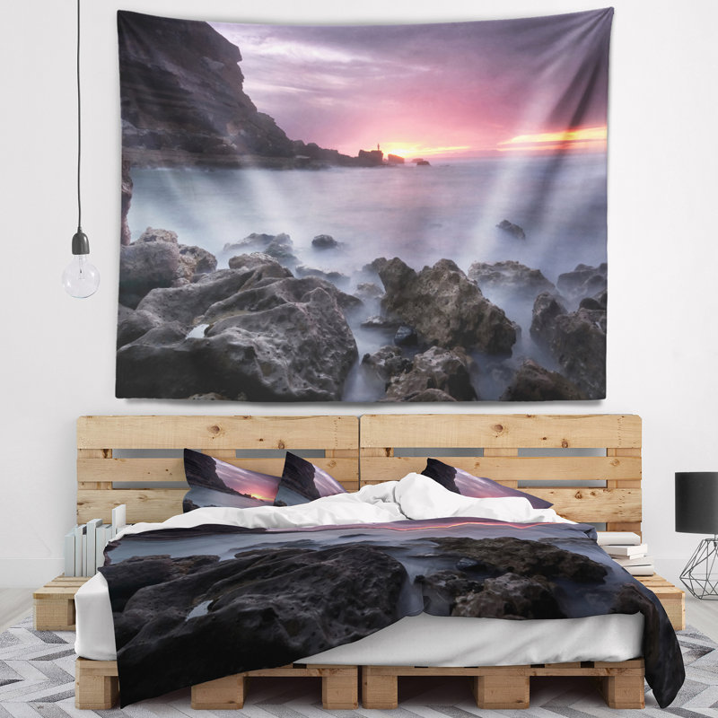 Tapisserie sintra coucher de soleil à samarra mer shore, H 32 po x l 39 po