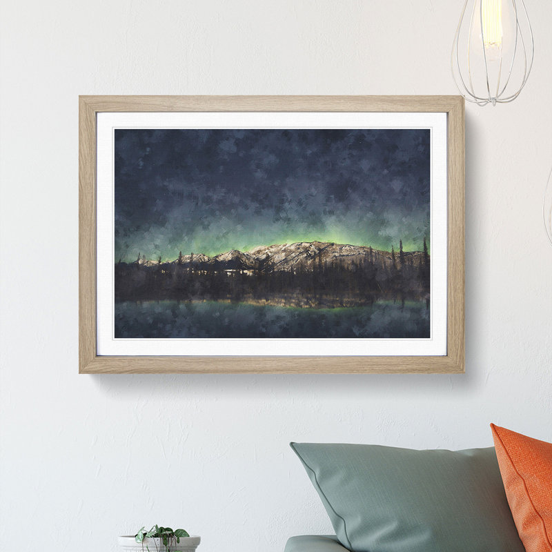 Northern Lights over in Canada - Picture Frame Graphic Art Print, 33cm H x 45cm W x 2cm D, Oak Framed