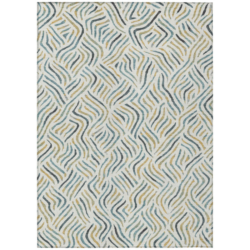 Machine Washable Indoor/Outdoor Chantille ACN2474 Abstract Rug, Ivory, 2'6" x 3'10"