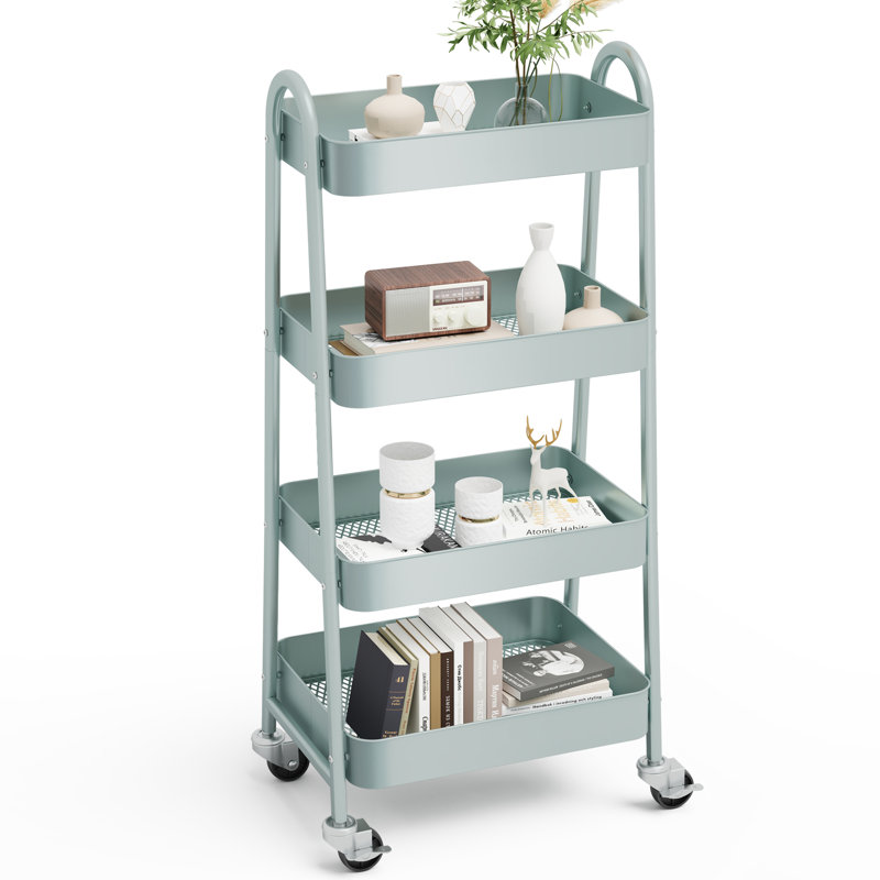 4-Tier Under Desk Mobile Utility Cart with Metal Storage Organizer, Green