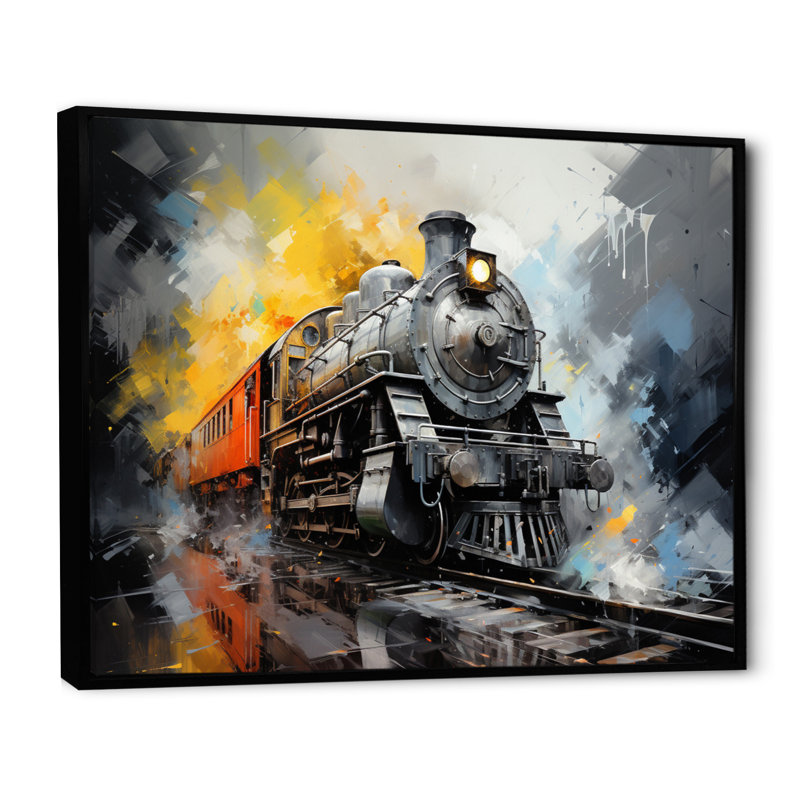 «Yellow Gray Train Translucent Rhythms» sur impression sur toile, Cadre flottant noir, H 34 po x l 44 po x P 1,5 po