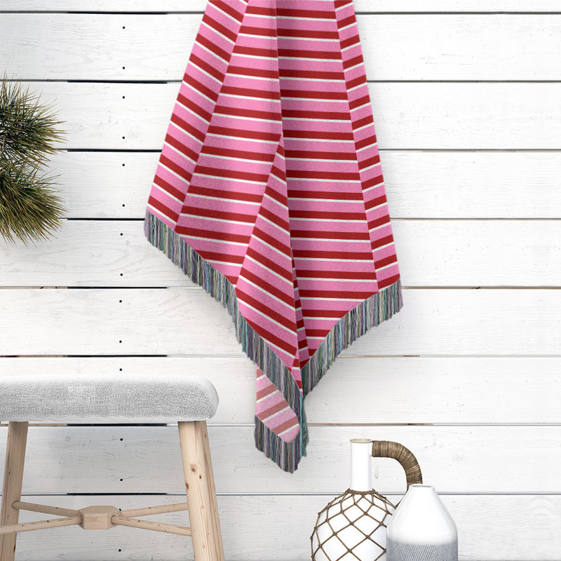Hand Woven Throw Blanket, 37" W x 52" L, Light Pink/Dark Pink, Striped