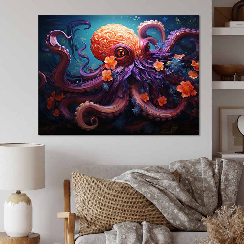Impression sur toile Coral Octopus Serene submersion V, H 16 po x l 32 po x P 1 po, Toile tendue