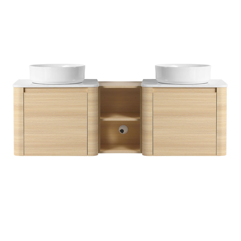 Meuble-lavabo mural 60 po avec lavabo d'art en céramique et 1 tablette de rangement, porte à fermeture en douceur
