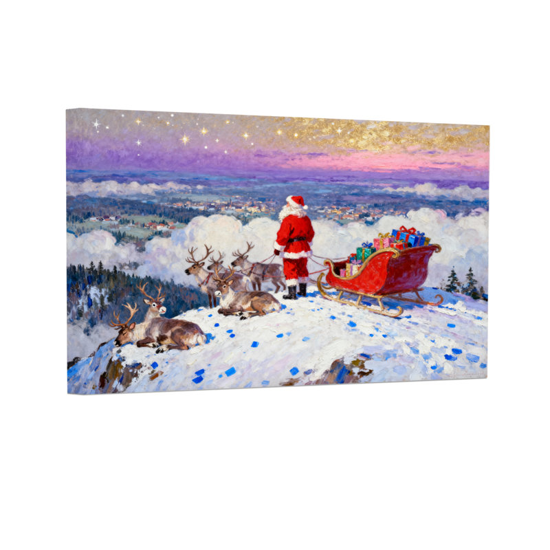 Père Noël de Noël avec renne et traîneau, H 24 po x l 36 po