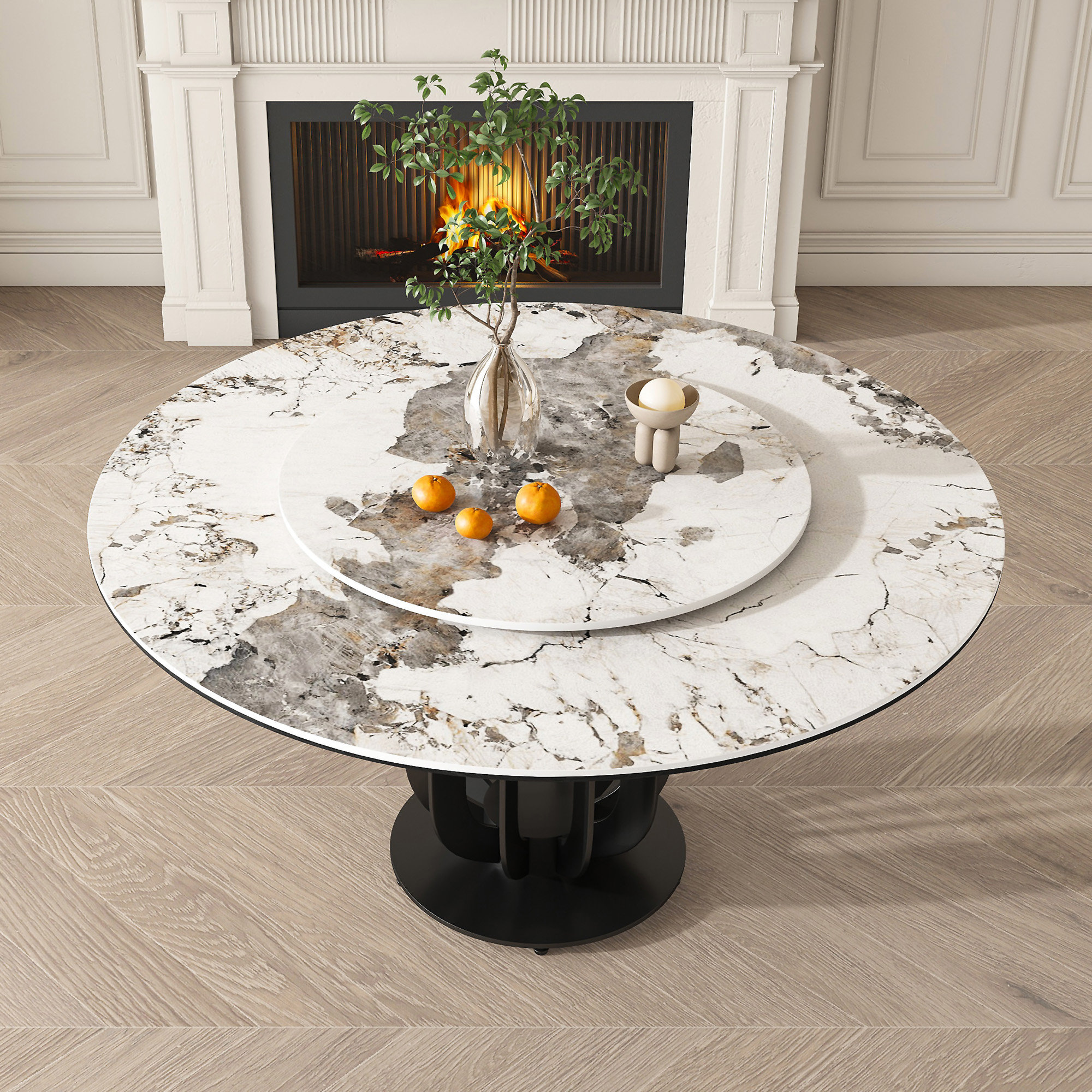 Hokku Designs 53" Round Sintered Stone Dining Table With Carbon Steel ...