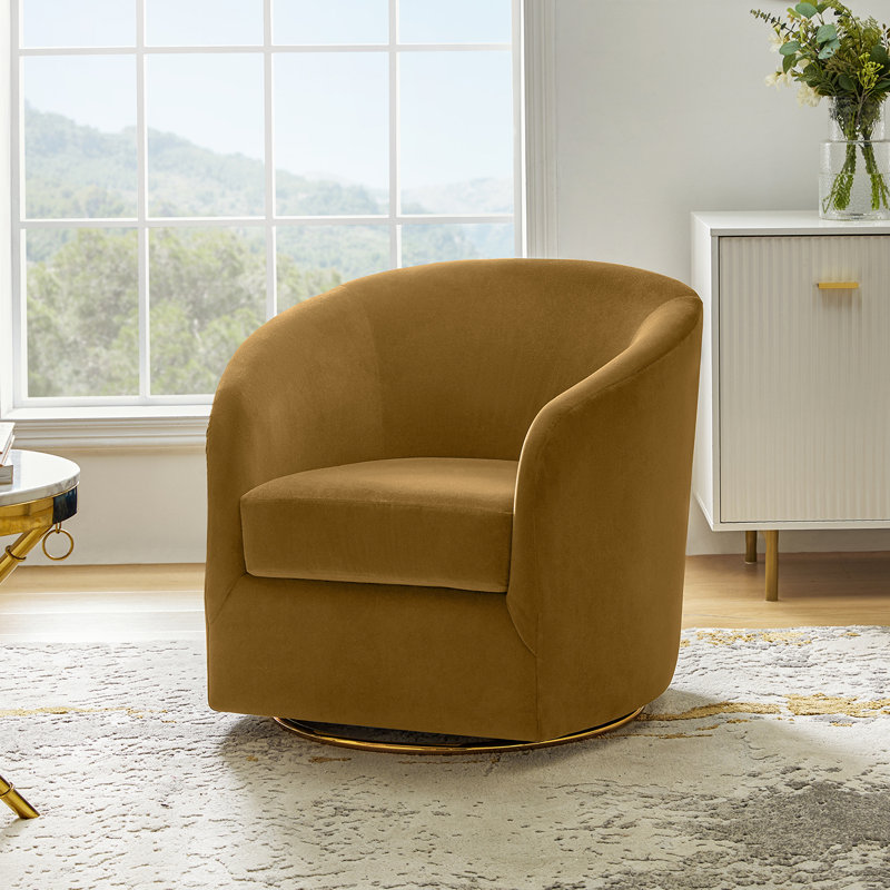 Holden 31.5" Wide Velvet Swivel Barrel Chair, Gloden