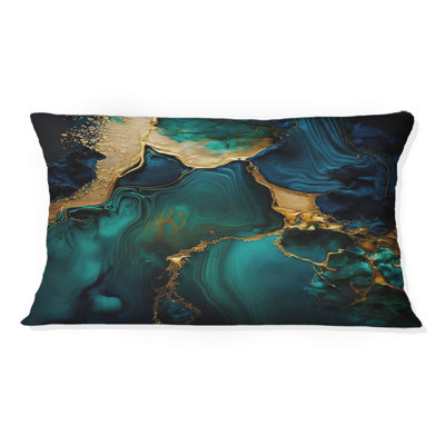 Abstract Geode Marble Green And Gold - Abstract Marble Printed Throw Pillow