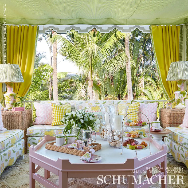 Schumacher x Celerie Kemble Bouquet Toss Fabric, Pink Lemonade