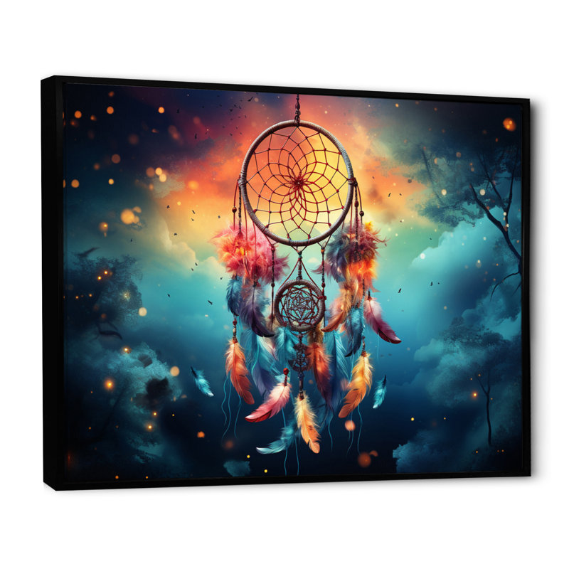 Capteur de rêves Harmony of Hues II - impression, H 16 po x l 32 po x P 1 po, Cadre flottant noir