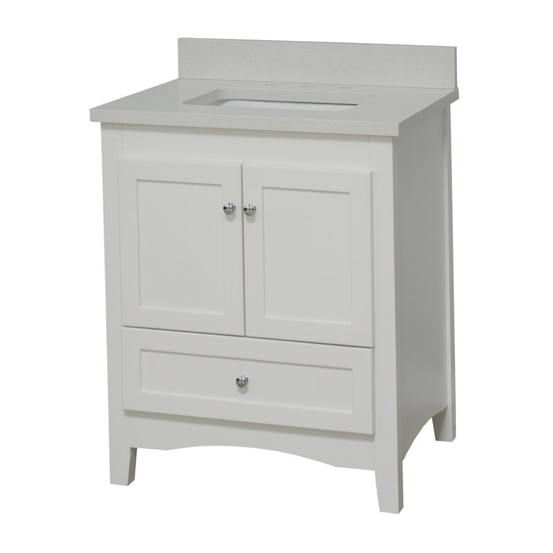Ensemble de meuble-lavabo simple 30 po Edber, Quartz, Blanc