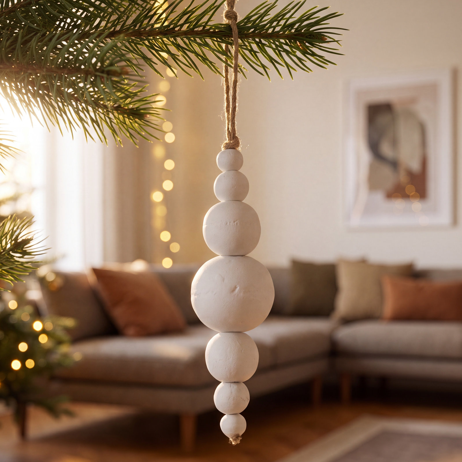 5'' Solid Wood Ball Ornament, White