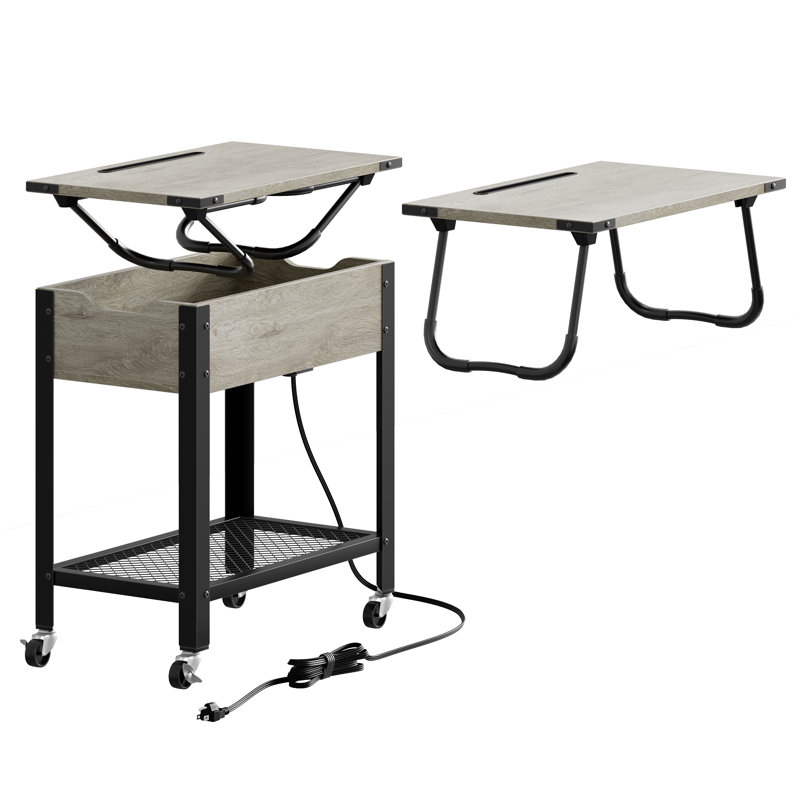 Table de chevet 25,6 po avec tiroirs intégrés et bureau d'ordinateur portable amovible