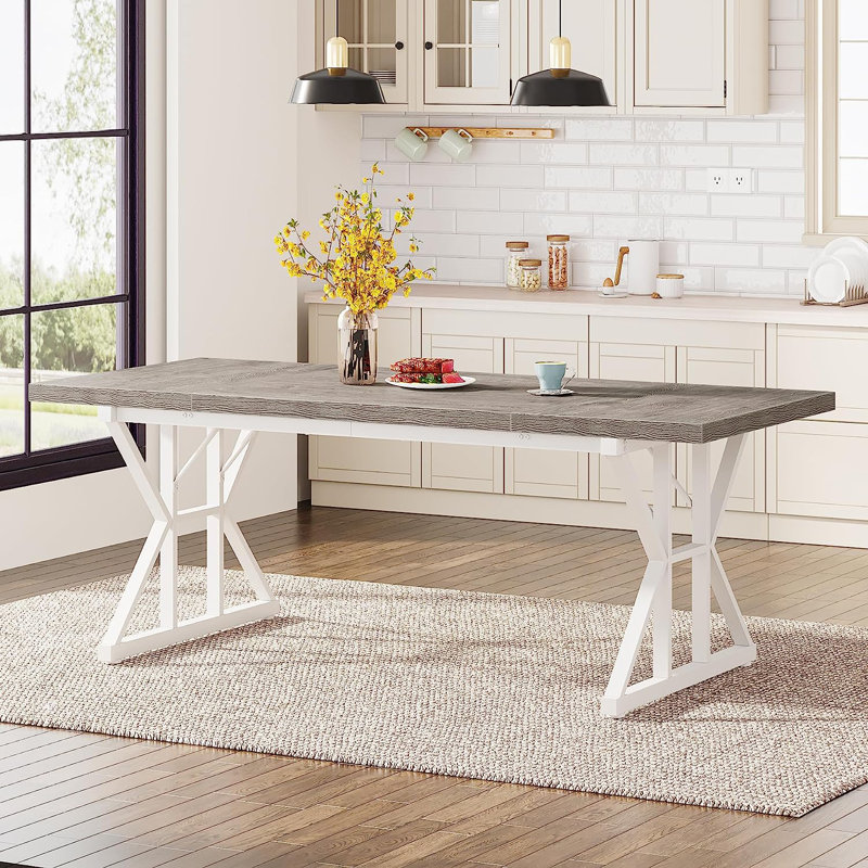 Metal Base Dining Table, Grey, 75Cm H x 180Cm L x 80Cm W, White