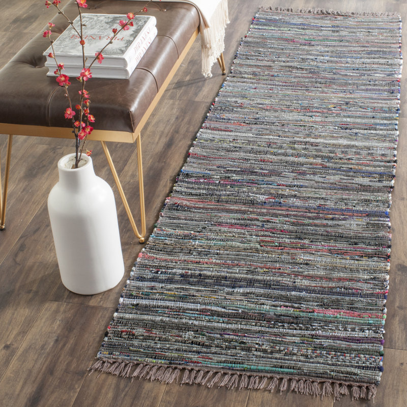 Tapis abstrait en coton tissé à la main Bussard, Tapis de couloir 2 pi 3 po x 6 pi