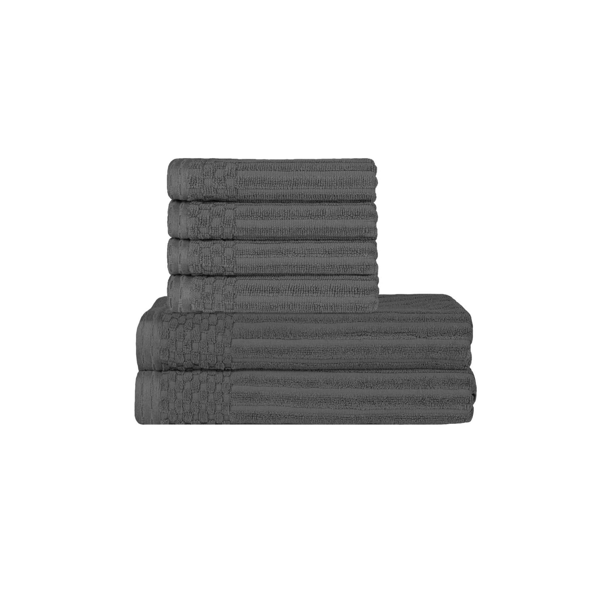 Ribbed Cotton Absorbent Heavy Hand and Bath Towel Set, Charcoal
