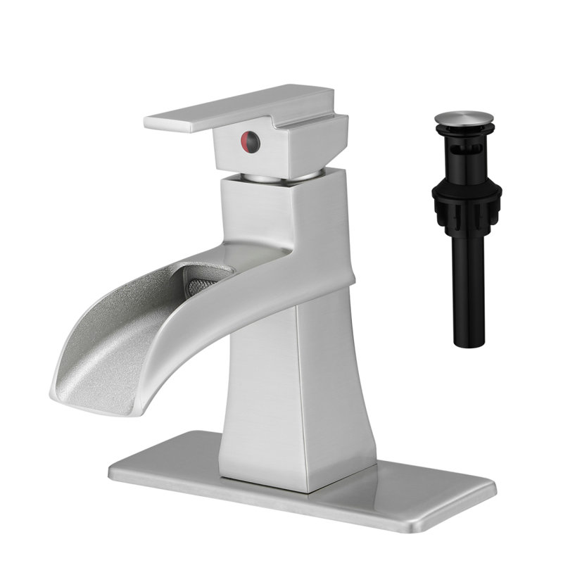 Sink Faucet With Deck Plate Waterfall Brushsed With Pop Up Drain And Supply Lines Bathroom Faucets For Sink 1 Hole One Handle Faucets Vanity Bath Mixer Tap