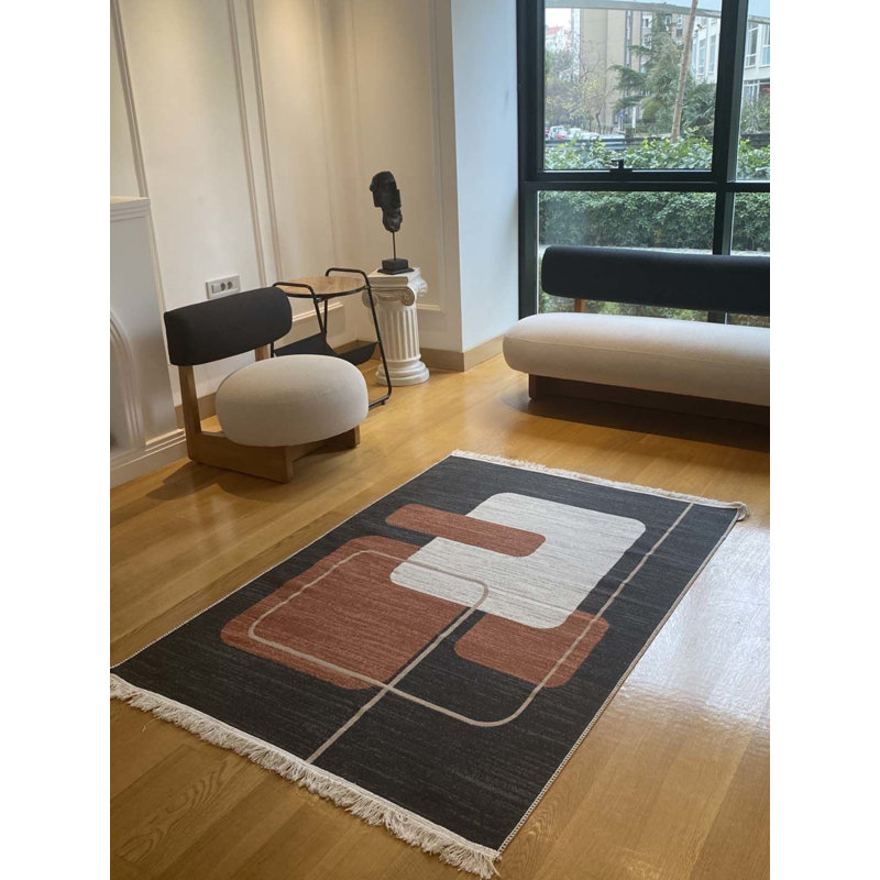 Tapis beige à motif géométrique en polyester Laurim, Tapis de couloir 2 pi 7 po x 9 pi 10 po