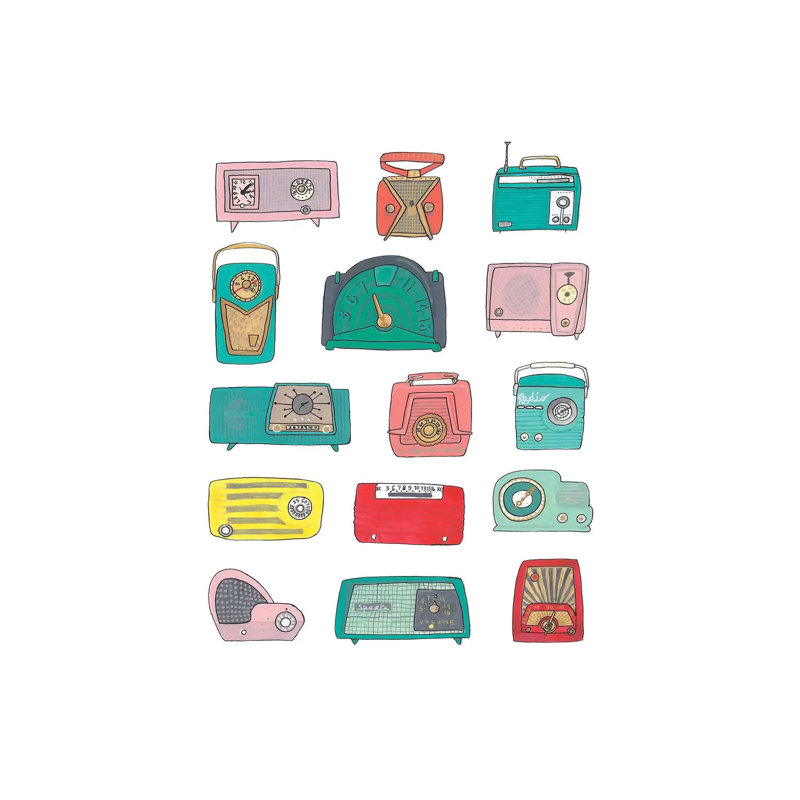«Retro Radios» par Jen Bucheli, reproduction d'art sur toile tendue, H 12 po x l 8 po x P 0,75 po