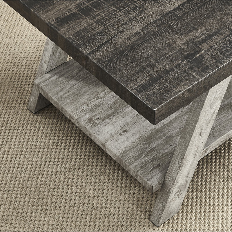 Table d'appoint en bois multicolore avec base grise et tablette vieillie en noyer