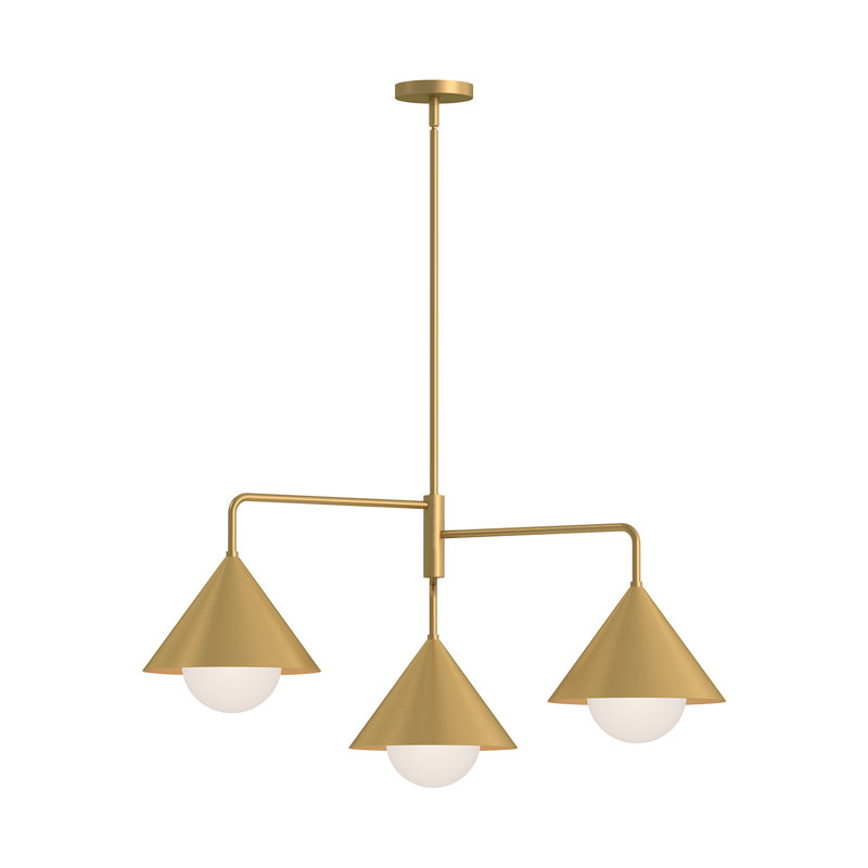 Brushed Gold 3-Light Geometric Metal Chandelier