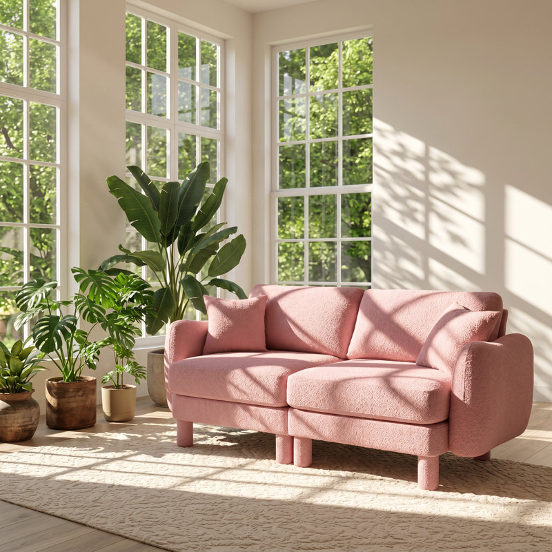 Canapé à 2 places avec accoudoirs en tissu bouclé l 78 po x P 35,8 po x H 35 po Urban Ins, Pink