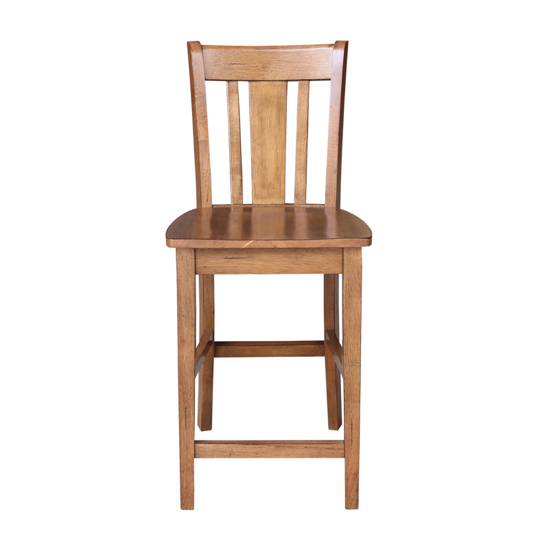  Tabouret de comptoir en bois massif Guzik, Tabouret de comptoir (siège d'une hauteur de 24 p, Chêne vieilli