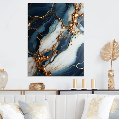 Art mural doré et bleu Geode III - encre liquide abstraite