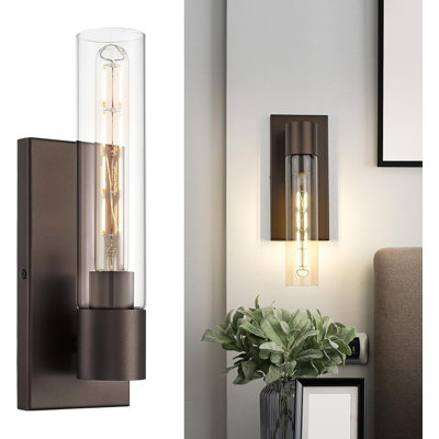 Farmhouse Wall Sconce Lamp With Cylinder Clear Glass Shade