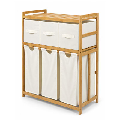 Bamboo Laundry Hamper and Storage Rack (includes 3-section hamper and 3 storage baskets)