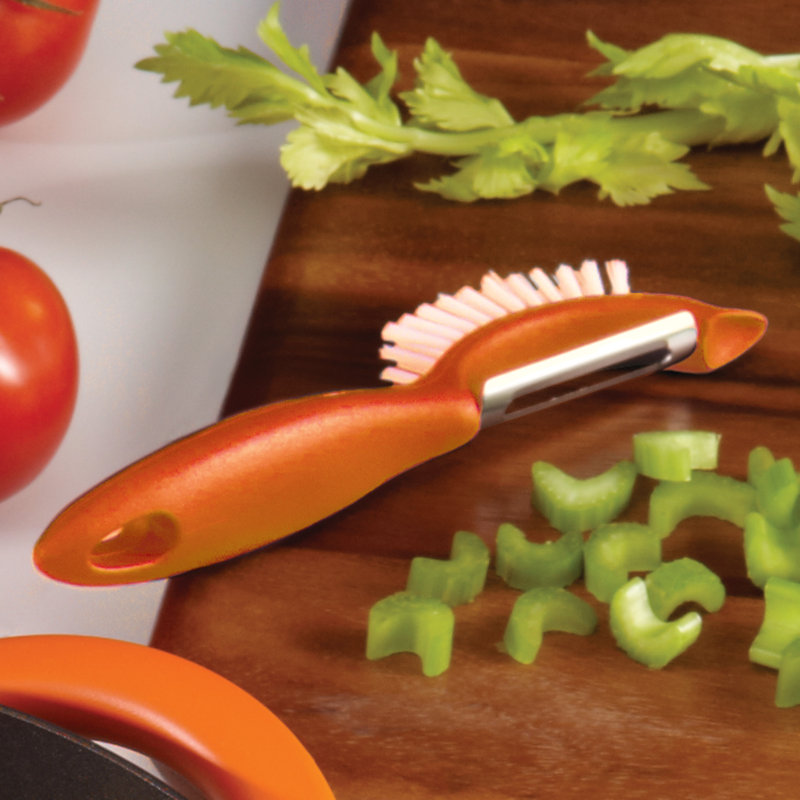 Orange Nylon Slotted Turner and Spatula Set with Veg-A-Peel, 6-Piece