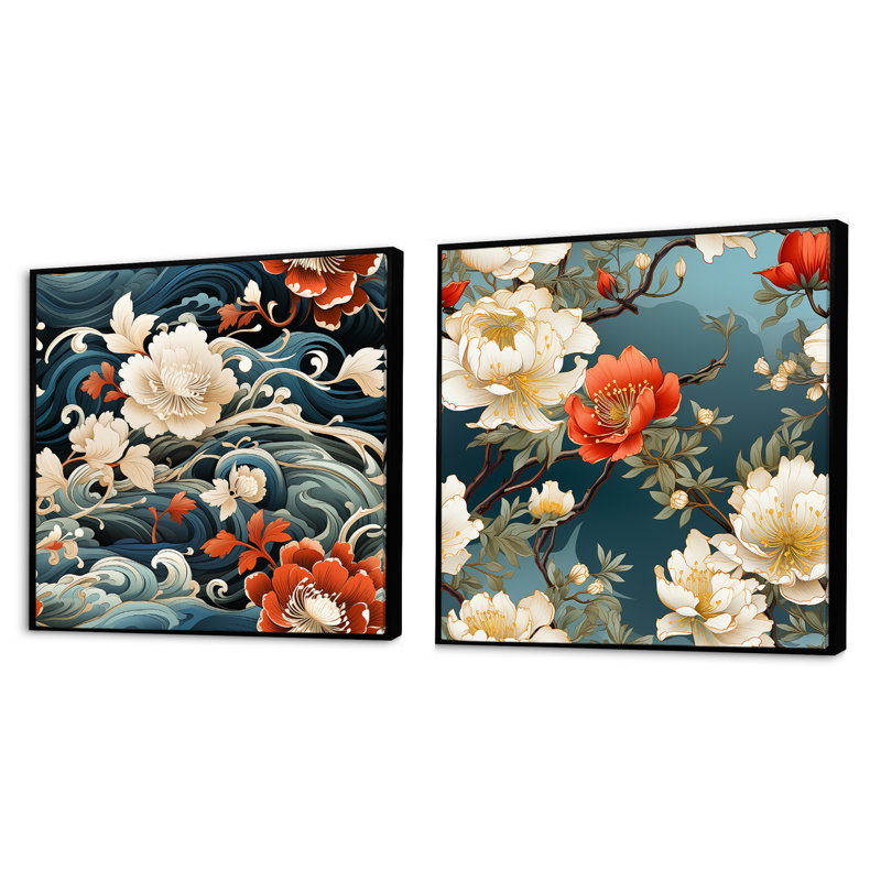 Wimborne - Ensemble de 2 collages carrés abstraits, Cadre flottant noir, H 30 po x l 61 po