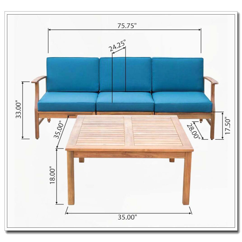 Ensemble de 3 canapés et table, Bleu