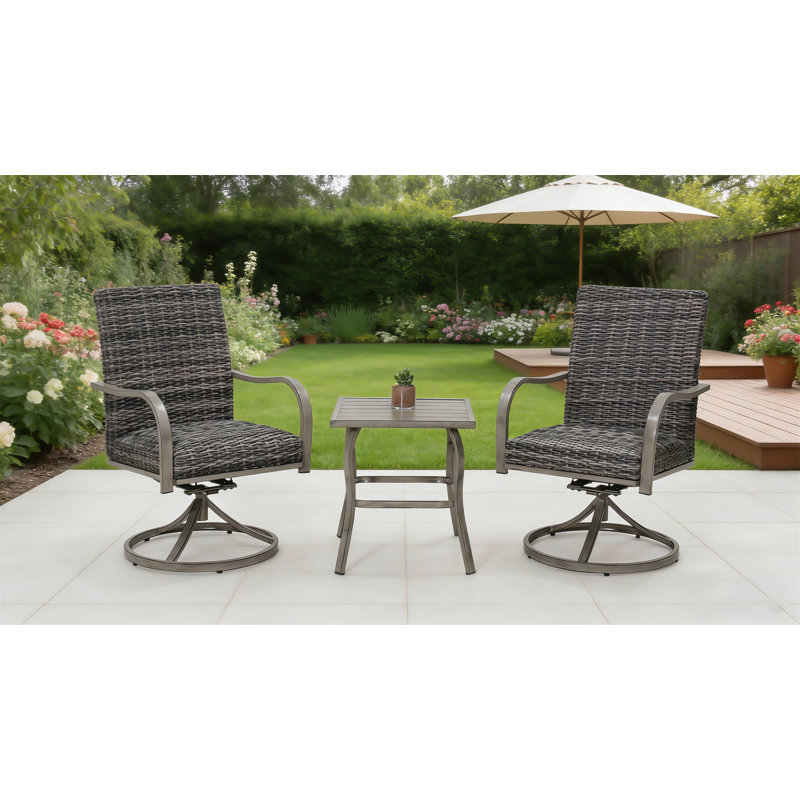 2PCS Outdoor Wicker Swivel Dining Chair  – Water Washed Cotton Chair .Sturdy Iron Frame For All-Weather Patio Use