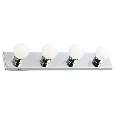 Vanity Lighting, Steel Construction, 4 Vanity Lights, Dimmable, Uses Four 60W Bulbs, Polished Chrome, 24.0 In. W X 4.3 In. H X 2.0 In.