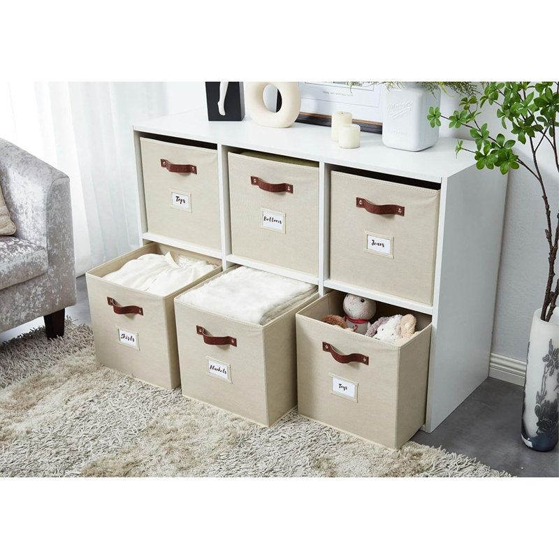 Fabric Storage Bins With Labels Beige, Beige