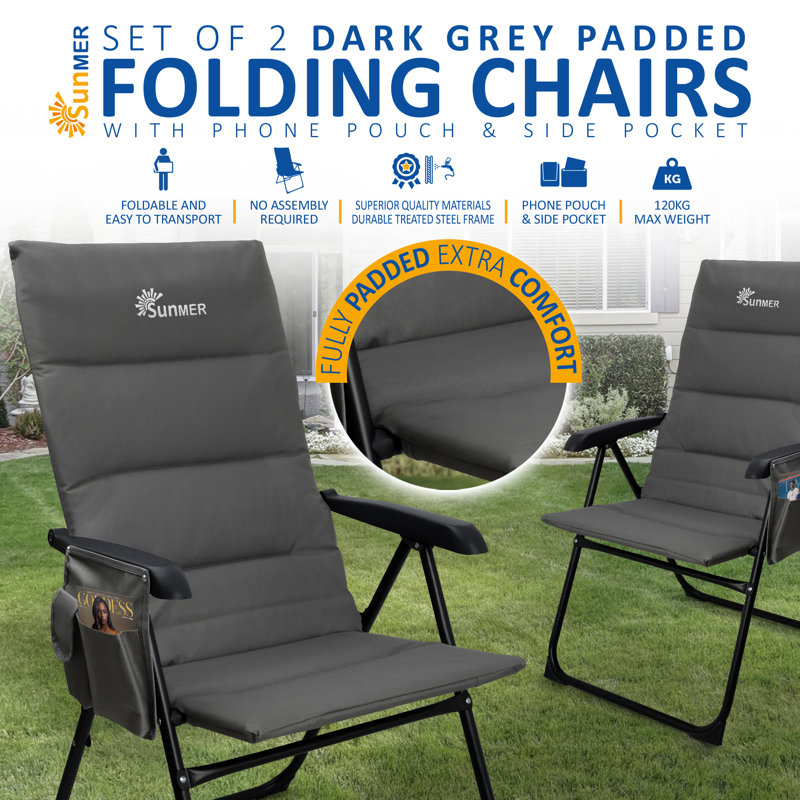 SUNMER Folding Deck Reclining Chairs, Grey