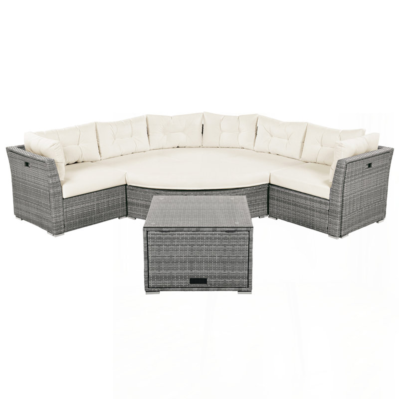 Ensemble de meubles de patio Mobilier d'extérieur Méridienne en rotin Ensemble de sièges de patio avec coussins et table de centre