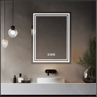 Bright LED Bathroom Mirror With 5 Mins Defog, Full HD Reflection, 3 Colors Dimmable, And Wall Mount Design