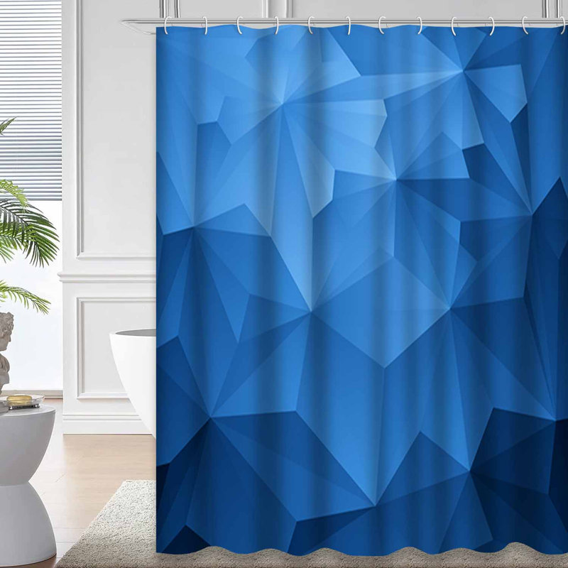 Rideau de douche abstrait géométrique triangulaire bleu avec 12 crochets, L 72 po x l 84 po