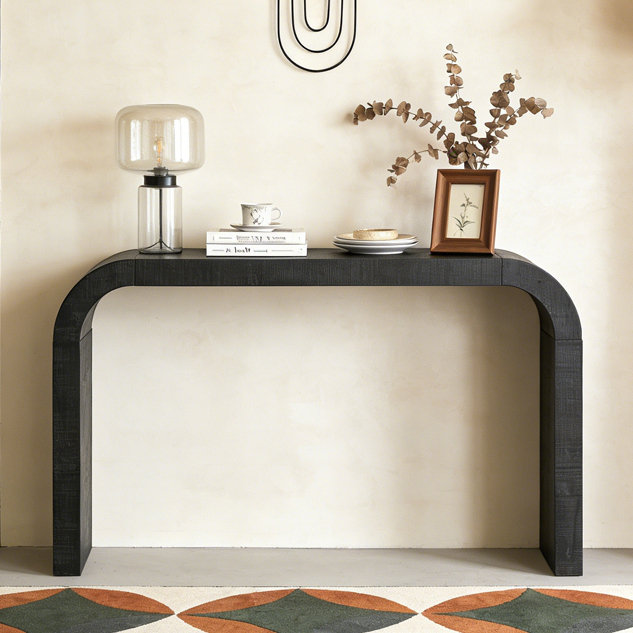 Console en bois 52 po avec rebord courbé, Noir