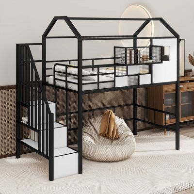 Metal Loft Bed With Roof Design And A Storage Box