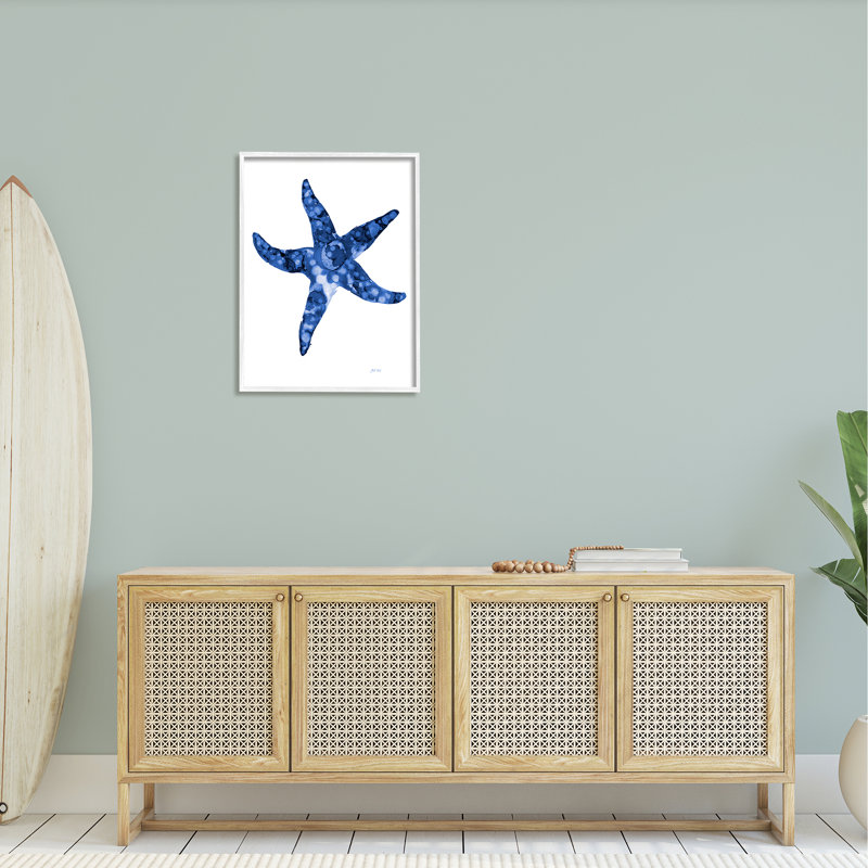 Décontracté, étoile de mer, plage, océan, H 30 po x l 24 po x P 1,5 po, Giclée encadrée blanc bord de mer
