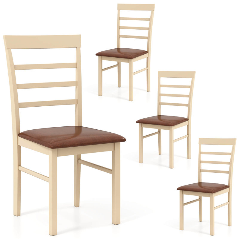 Wooden Dining Chair Set With Rubber Wood Frame Padded Seat For Kitchen, 4