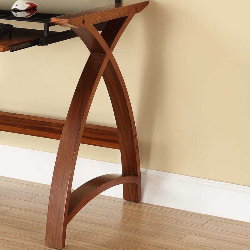 Sunterra Glass Top Computer Desk, 84cm H x 90cm W x 64cm D, Walnut/Piano Black Glass