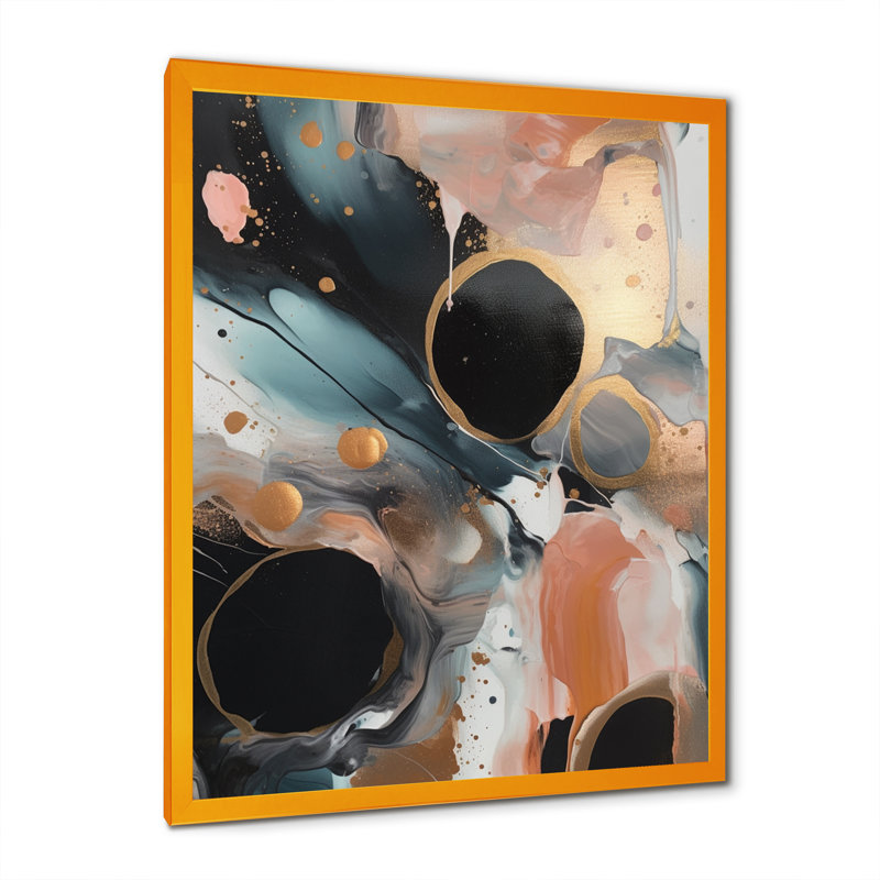 Reproduction d'art sur toile en marbre noir et or marbré, H 32 po x l 24 po x P 1 po, Impression dorée sur toile encadrée