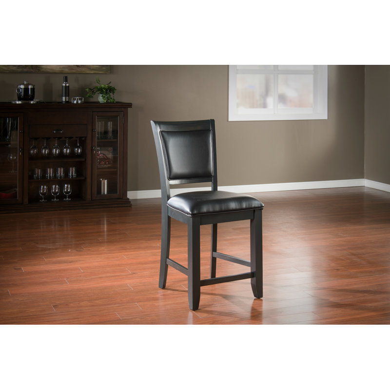 Tabouret de bar American Heritage Westwood - Structure en bois massif au fini grain de poivre avec assise et dossier rembourrés en similicuir noir