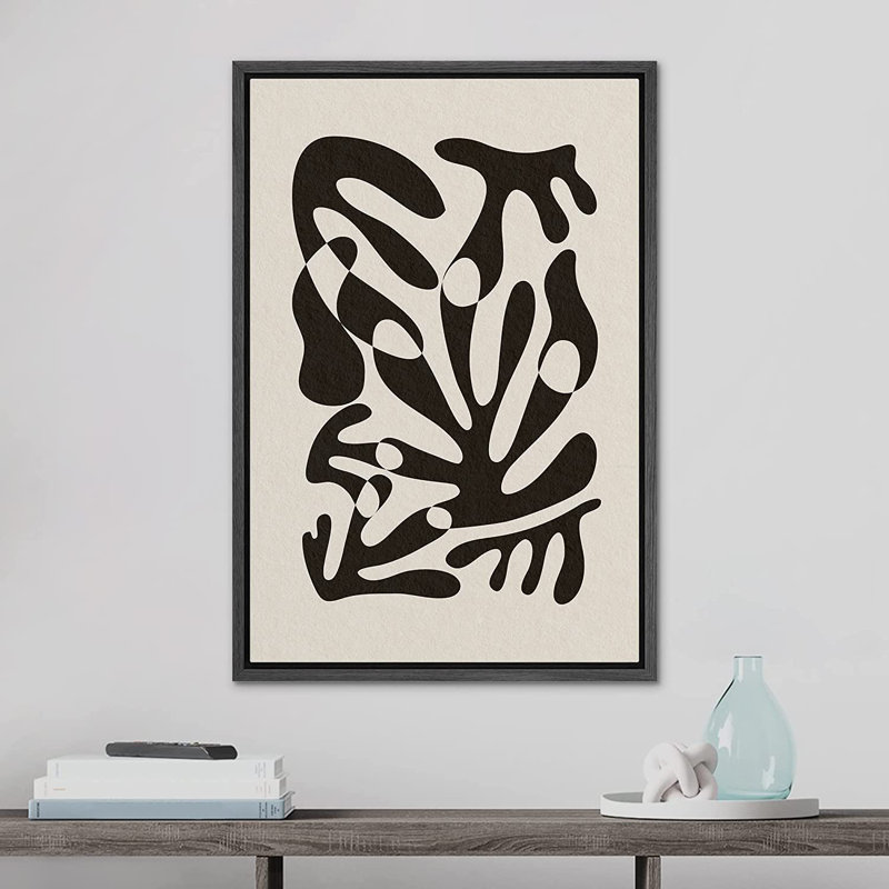 Line Symbols Abstract Shape Illustration - cadre flottant, peinture sur toile, H 24 po x l 16 po x P 1,5 po, Noir