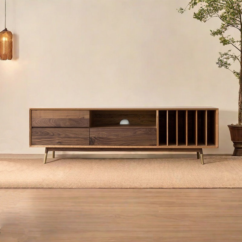 Simple solid wood black walnut TV cabinet