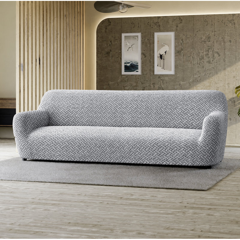 Stretchy Slipcover for Sofa - Durable & Stylish - Microfibra Printed Collection, 120" W, Universo Gray